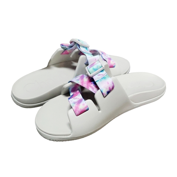 Kids Chaco Chillos Light Tie-Dye Sandals Light Gray Size 4 NWOB - Picture 2 of 6